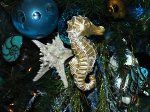 Seahorse_Ornament_HotelDel This is a photo of a gold sea horse Christmas ornament.